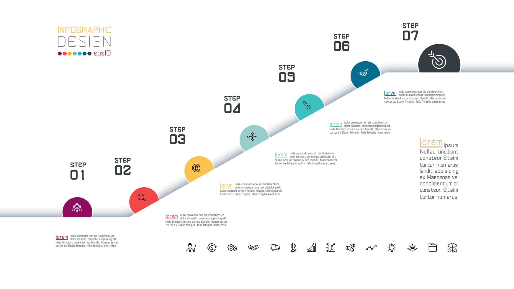 7 levels of infographic design with colorful circles vector