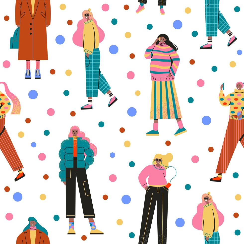 Stylish women dressed in trendy clothes seamless pattern vector