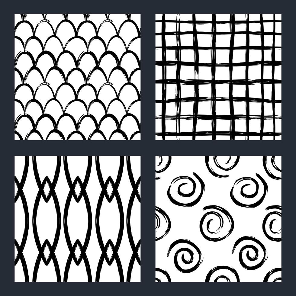 Hand drawn brush stroke seamless patterns vector