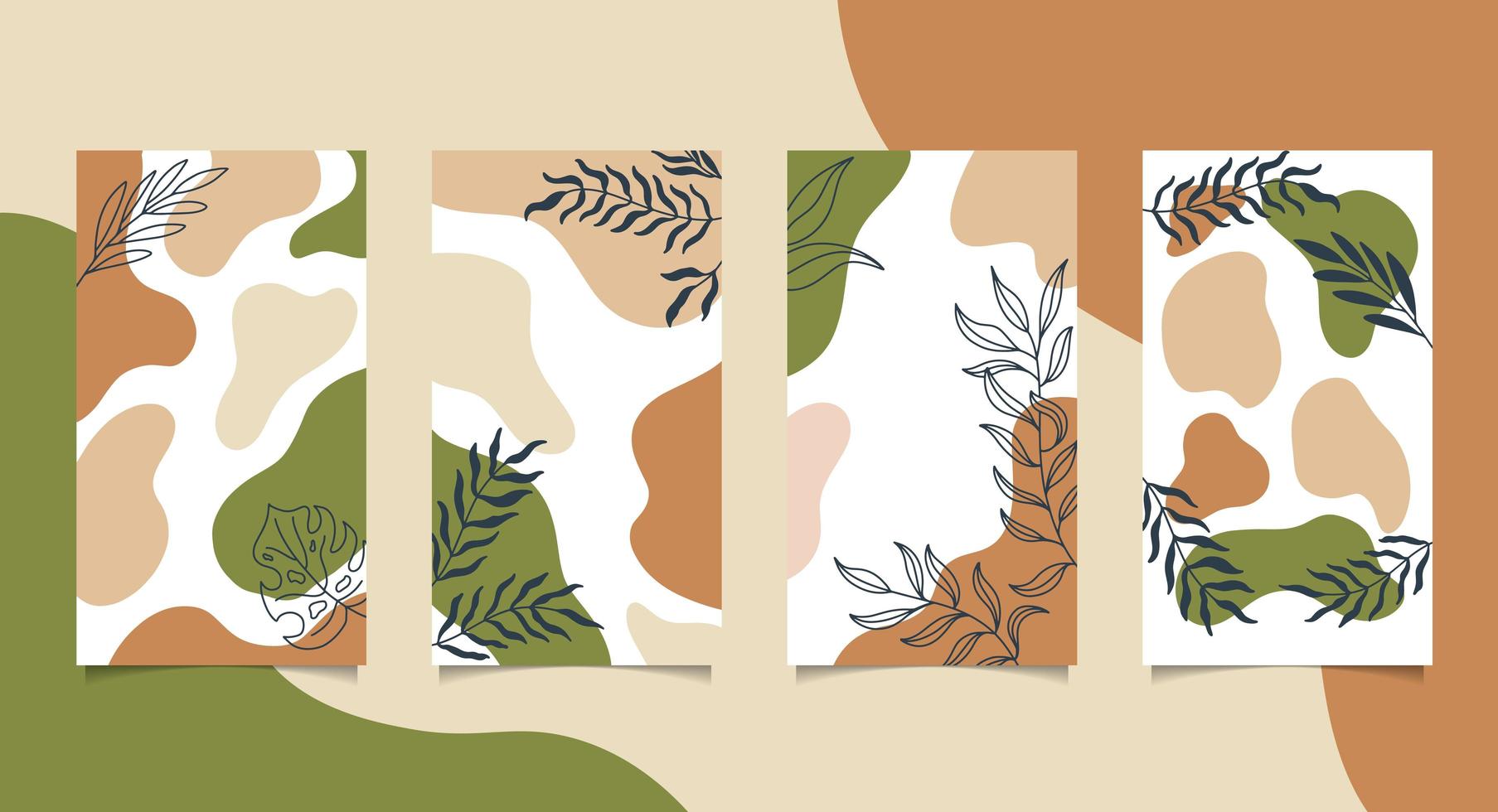 Social media set with hand painted shapes and leaves vector