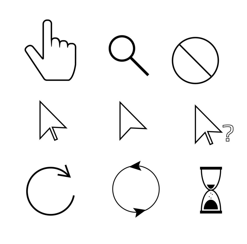 Set of outline mouse cursors vector