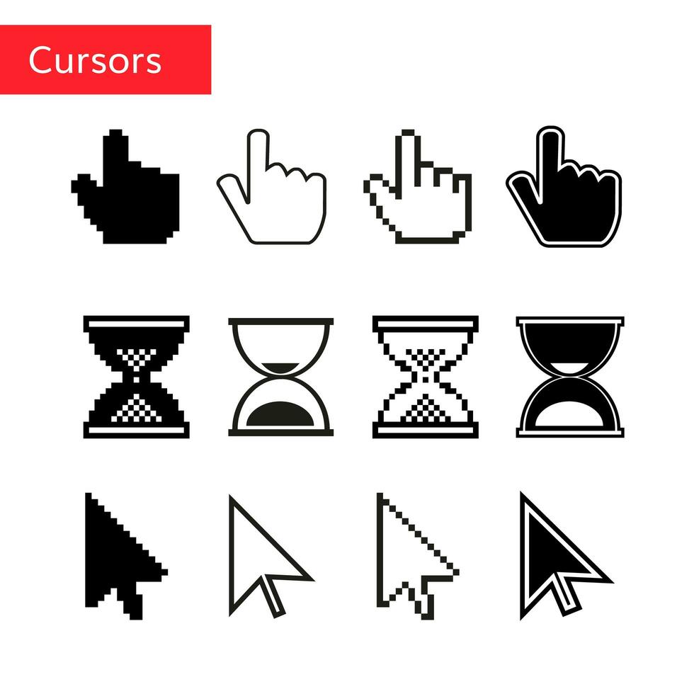 Mouse pixel cursor set vector