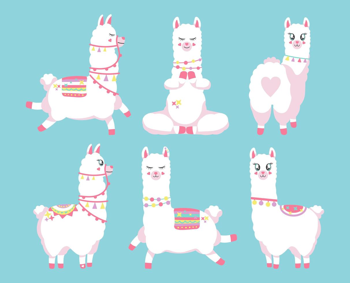 Cute llamas or alpacas set vector