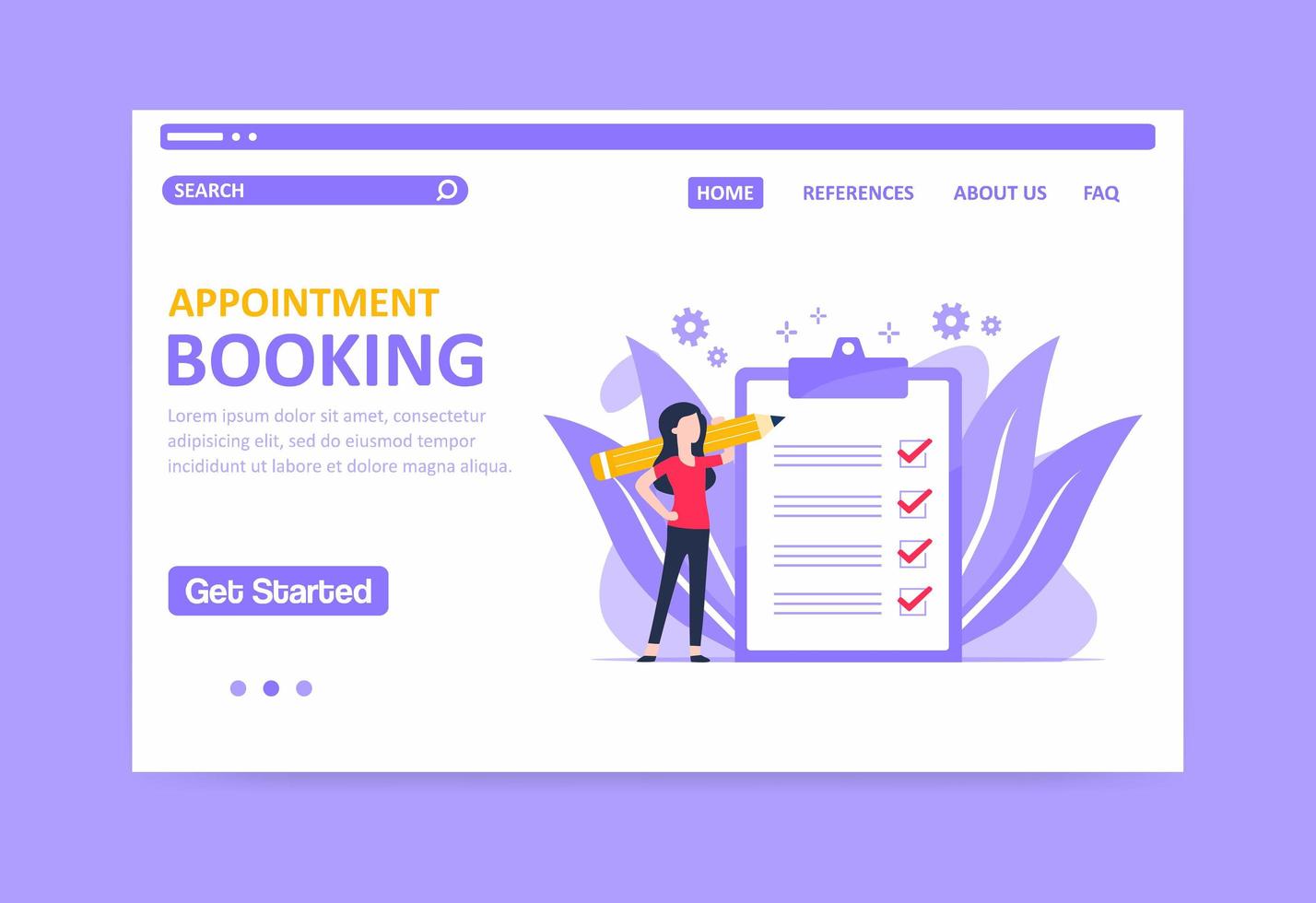 Purple toned appointment booking landing page vector