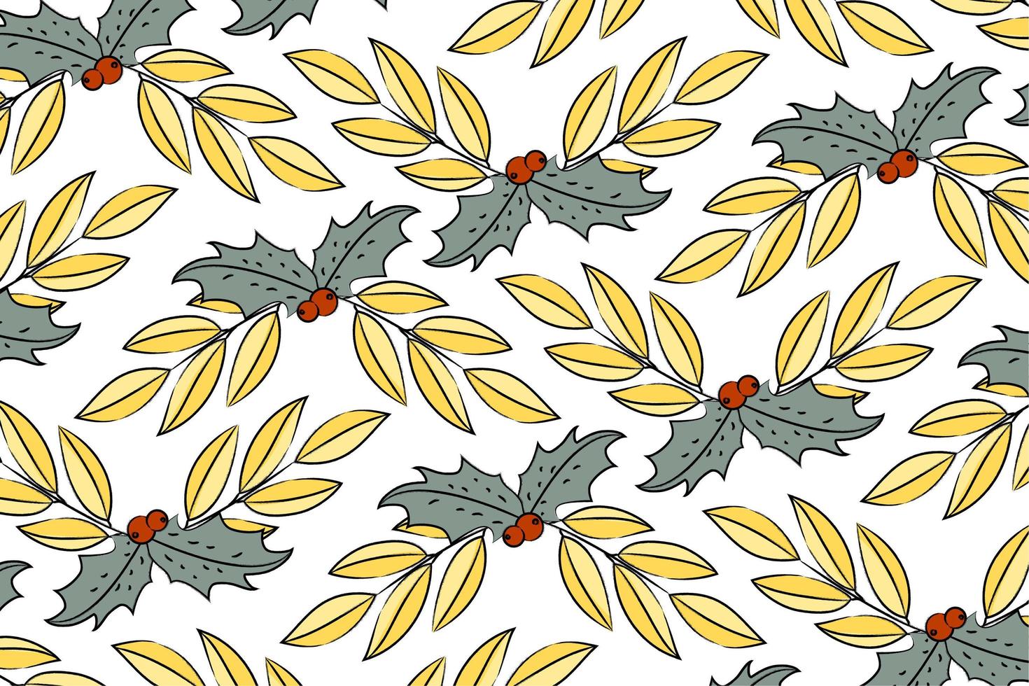 Golden Mistletoe Christmas Pattern vector