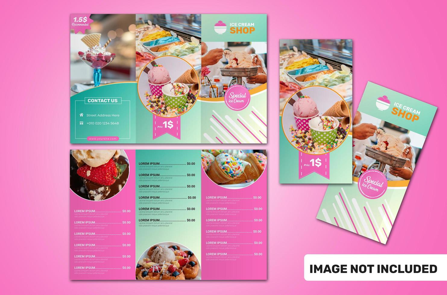 Folded Brochure Ice Cream Template in Pink and Green vector