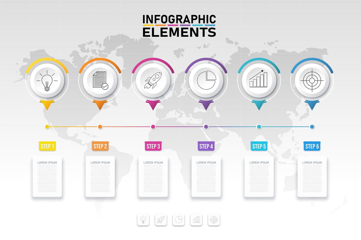 Modern infographic with paper circles, icons for 6 options vector