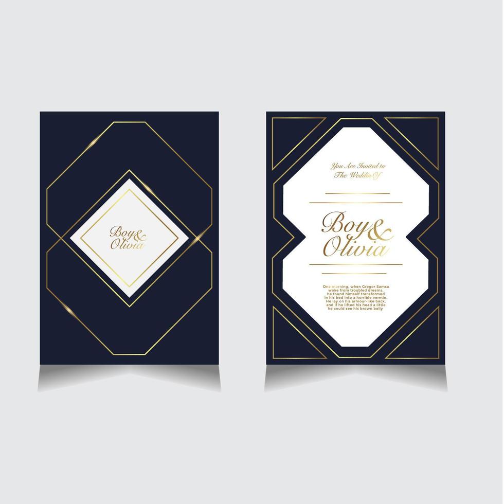 elegante conjunto de invitación de boda azul y oro vector