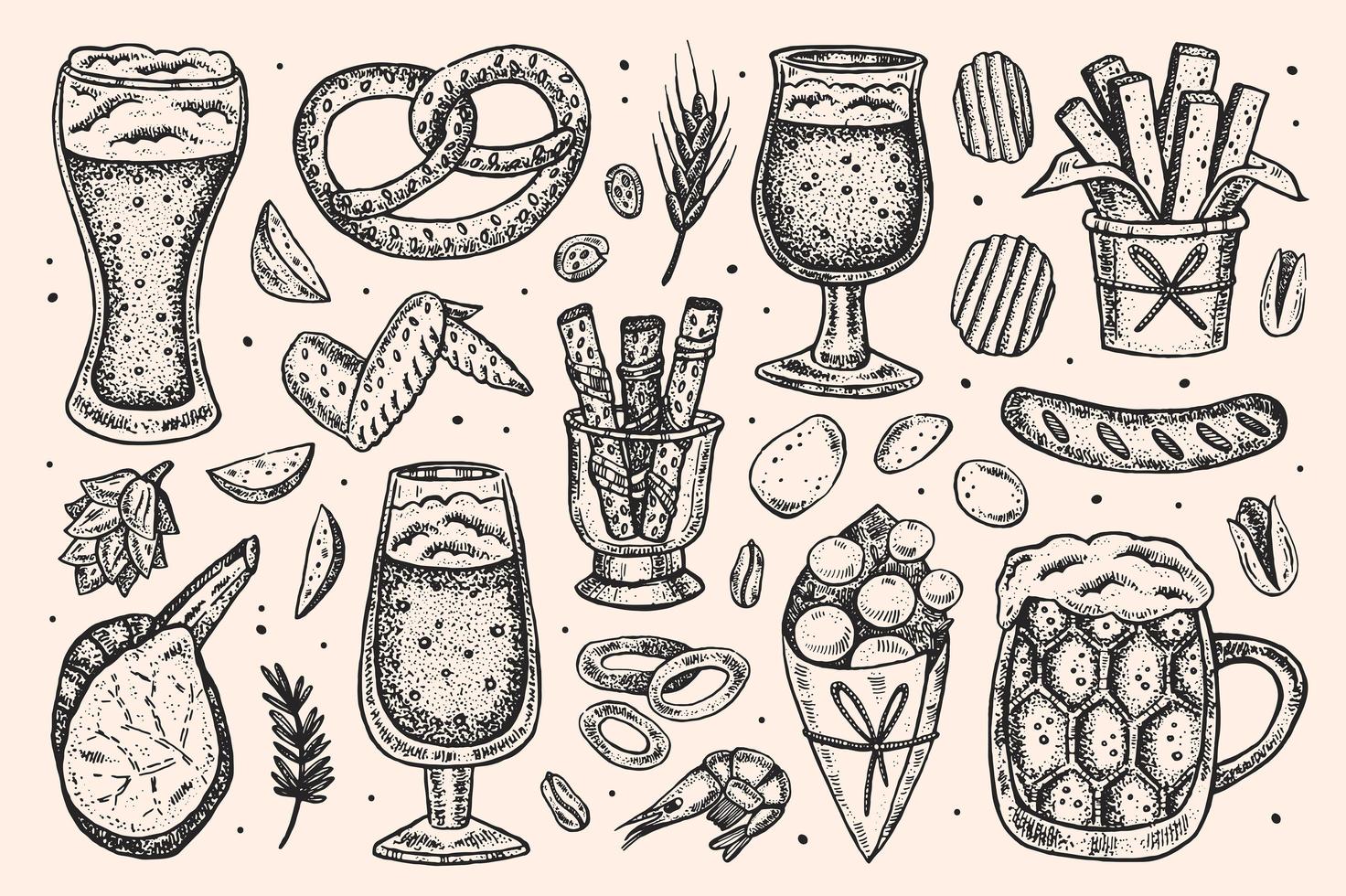 Hand drawn sketch style Oktoberfest set of elements. vector