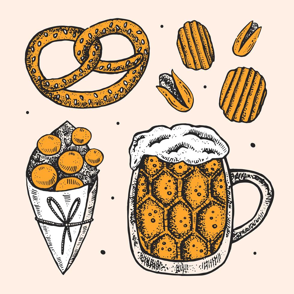 Oktoberfest conjunto de elementos dibujados a mano. vector