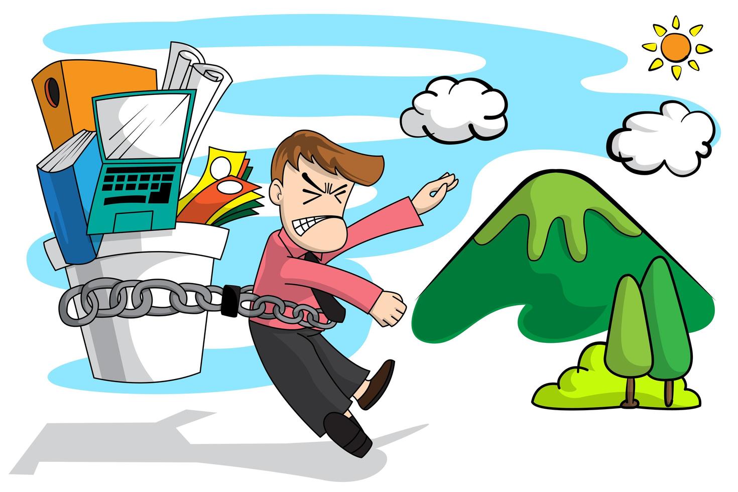 Business man with wanderlust held down by job duties vector