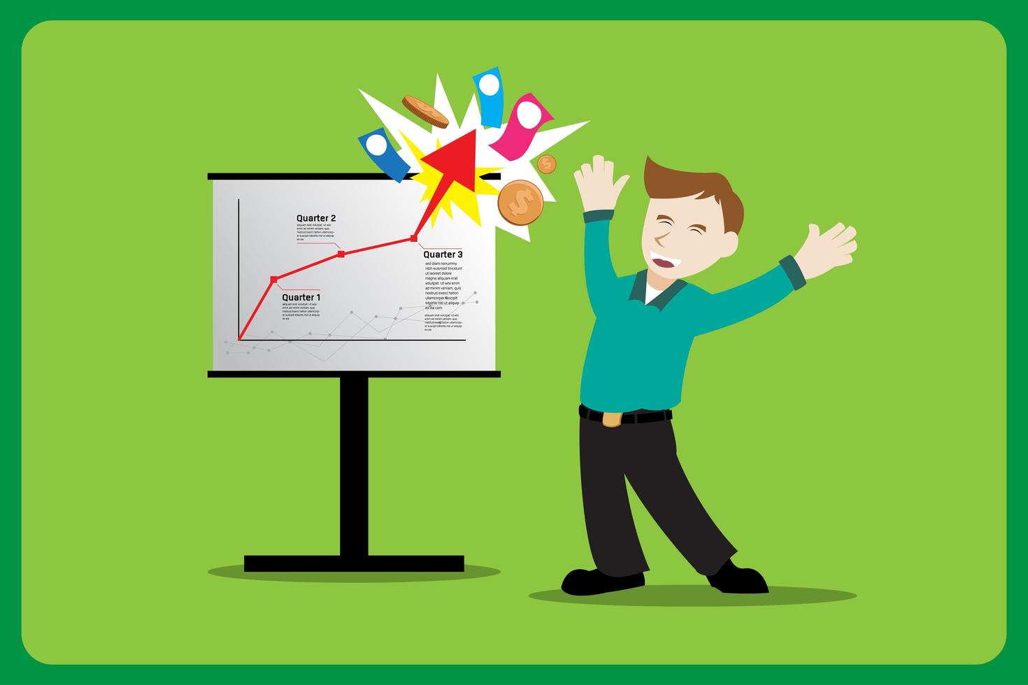 Business man feeling happy during successful presentation vector