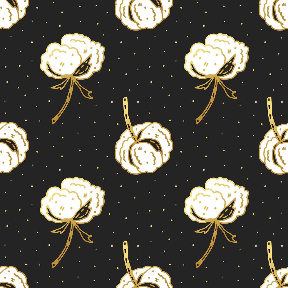 Cotton flower hand drawn seamless pattern vector