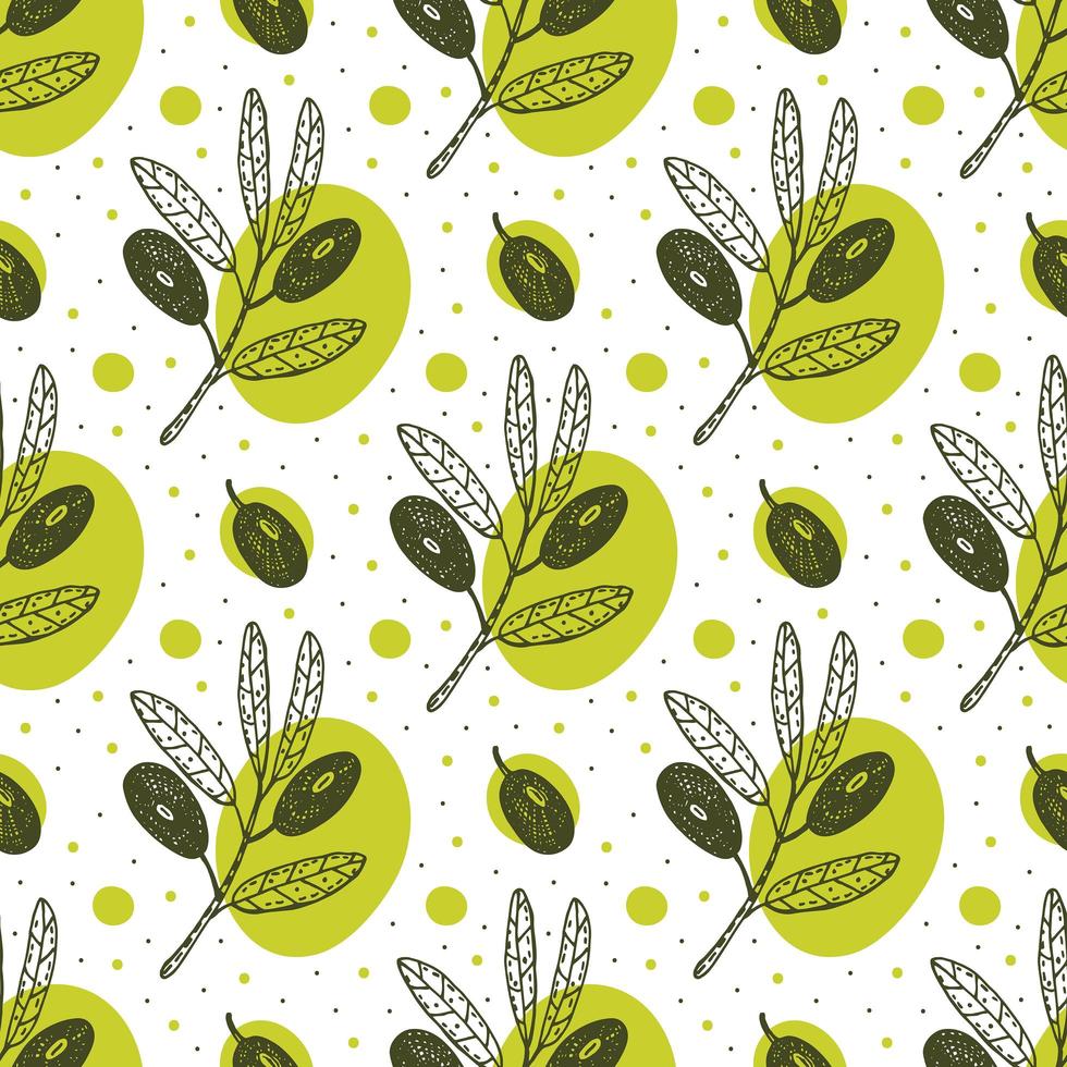 Olive fruit, branch hand drawn seamless pattern. vector