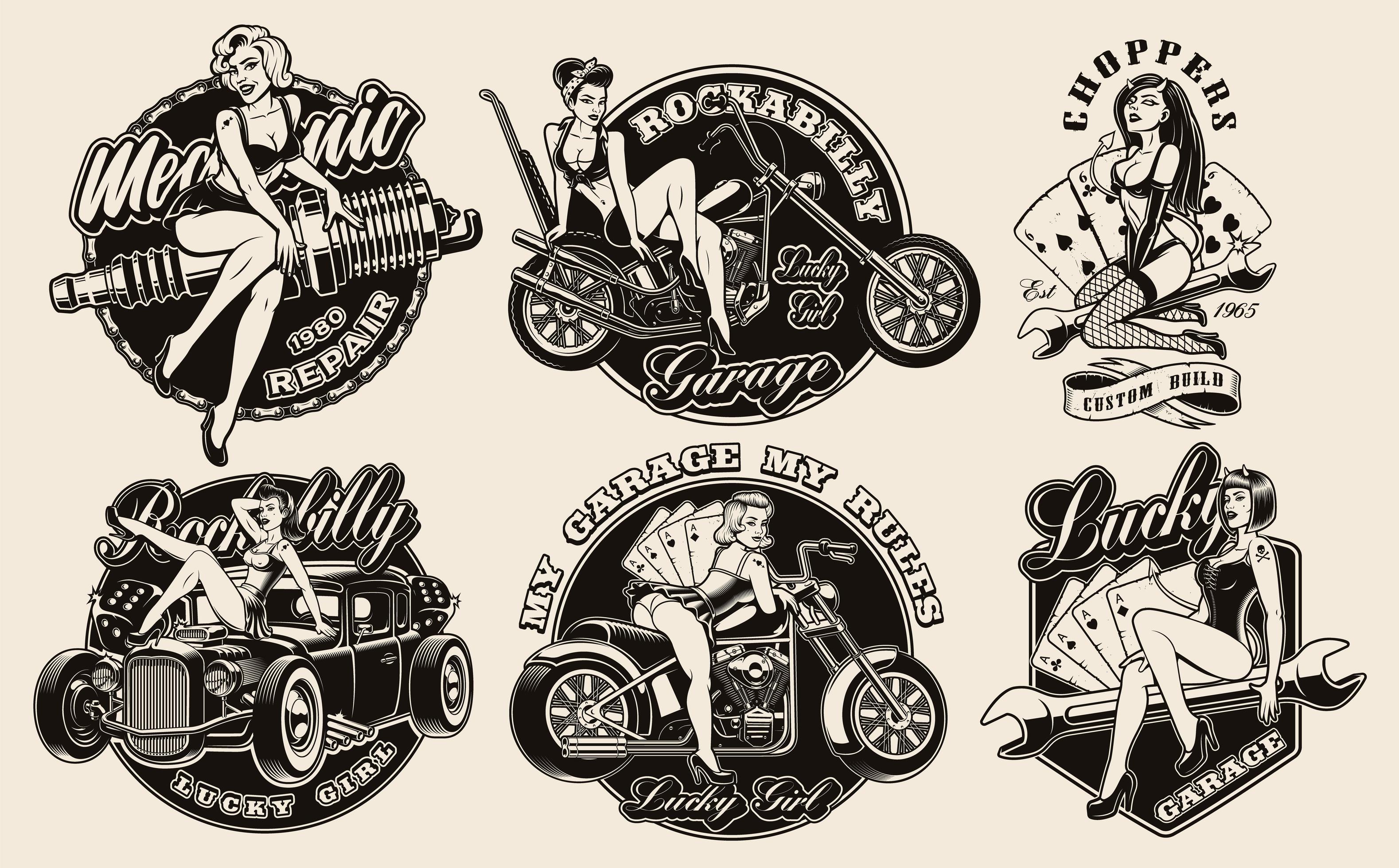 Set Of Vintage Pin Up Girls 1229010 Vector Art At Vecteezy