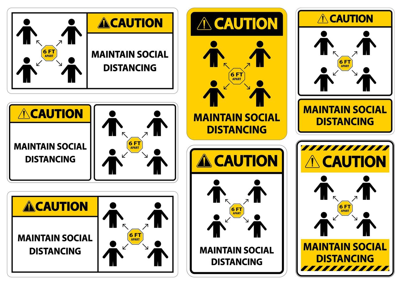 Caution Maintain social distancing vector