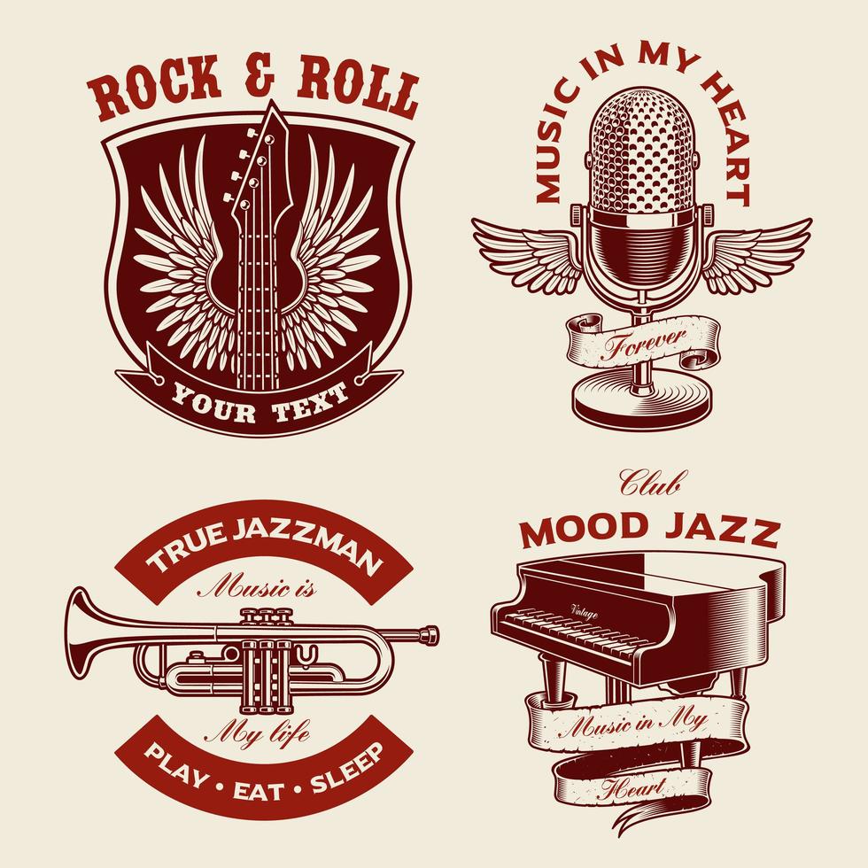 conjunto de insignias con temas musicales vector