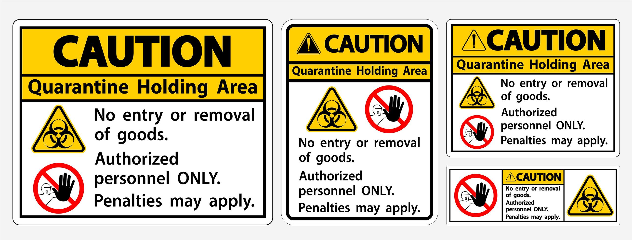 Caution Quarantine Holding Area Sign vector