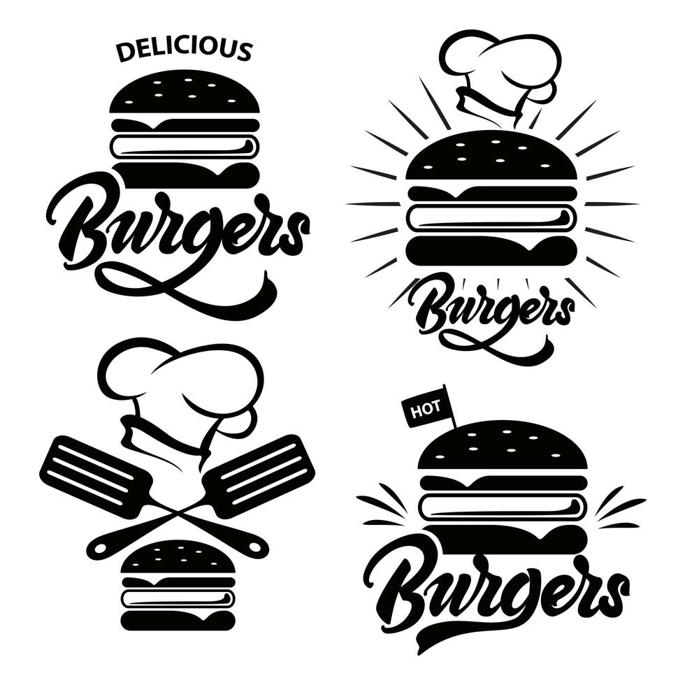 Burger badge set with lettering.  vector