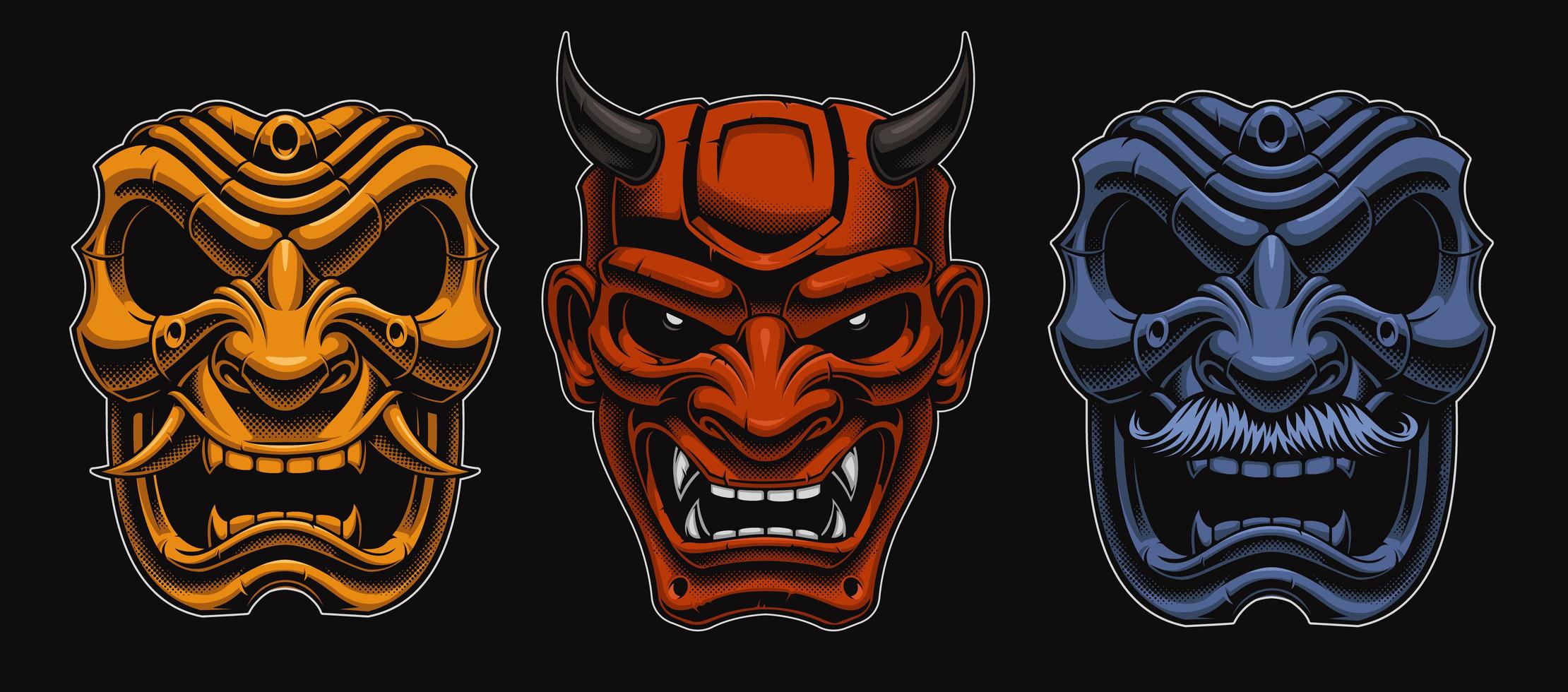 Set of Japanese masks of samurais vector
