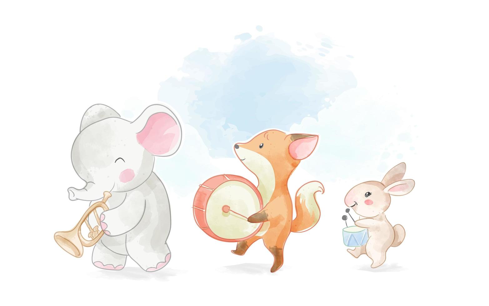 Cute Animal Parade with Music Instruments vector