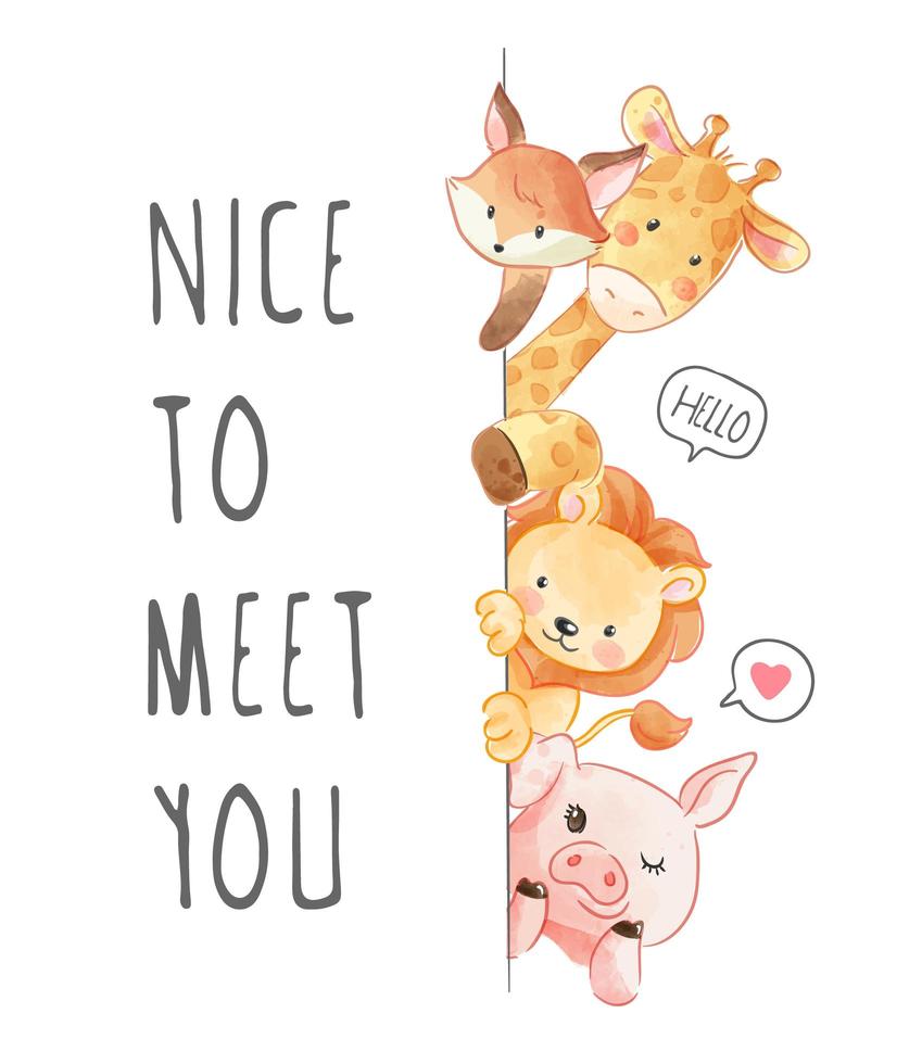 Nice to Meet You Slogan with Animals  vector