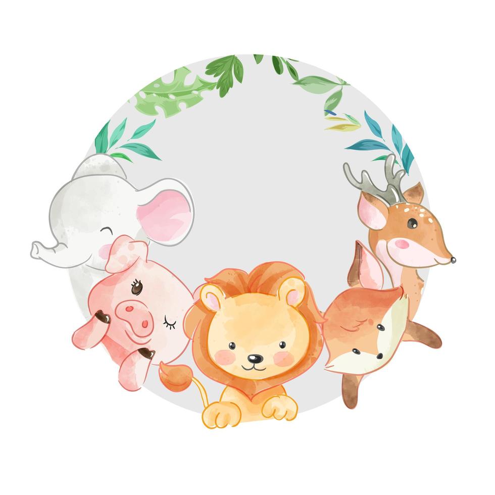 Cute Animal Friends in Circle  vector