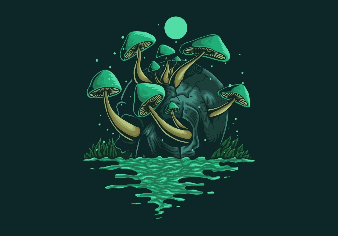 Fungi Toadstools Growing Out of Skull vector