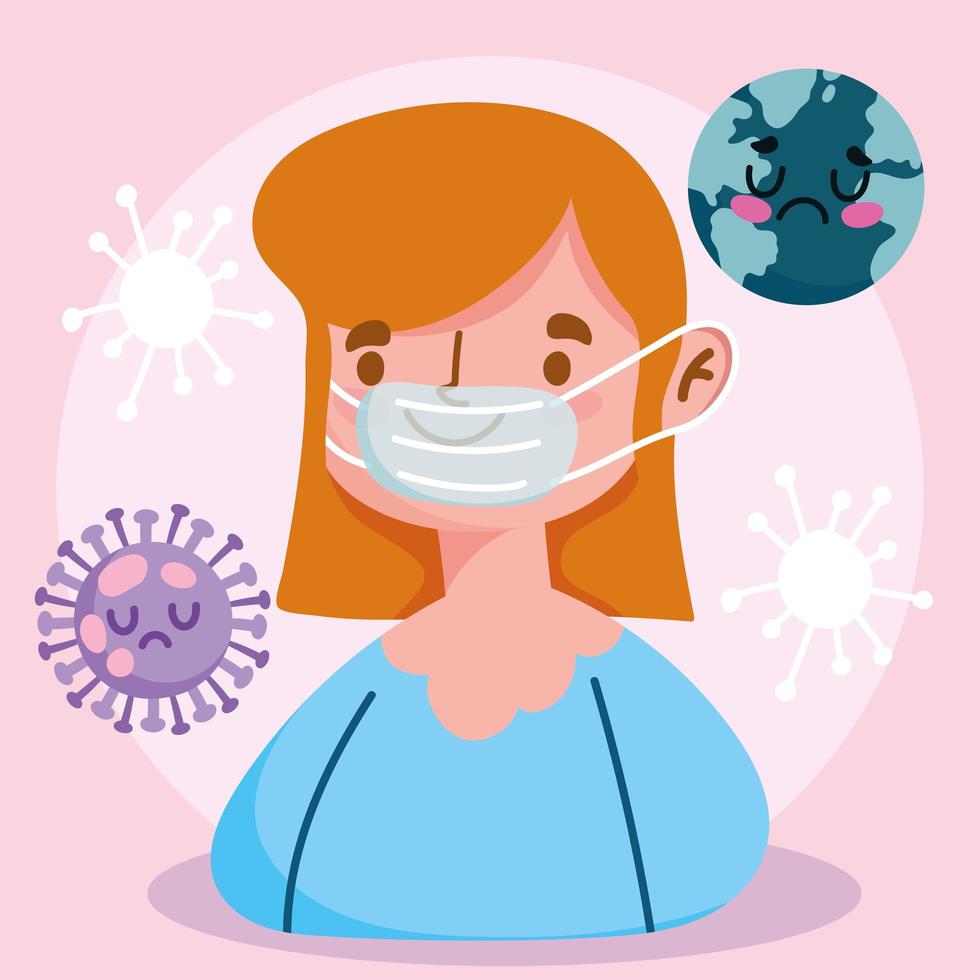 Girl with medical mask cartoon vector