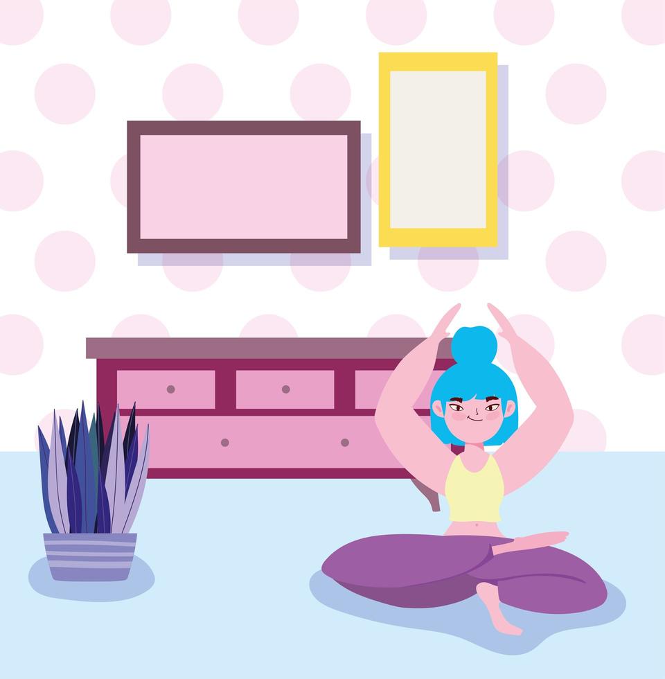 Woman in yoga pose lotus meditation in room vector