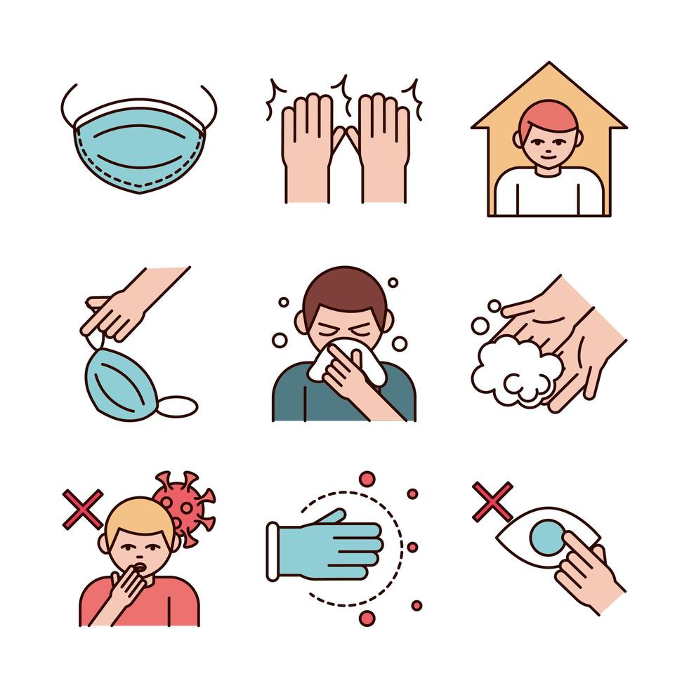 Covid 19 coronavirus prevention icon set vector