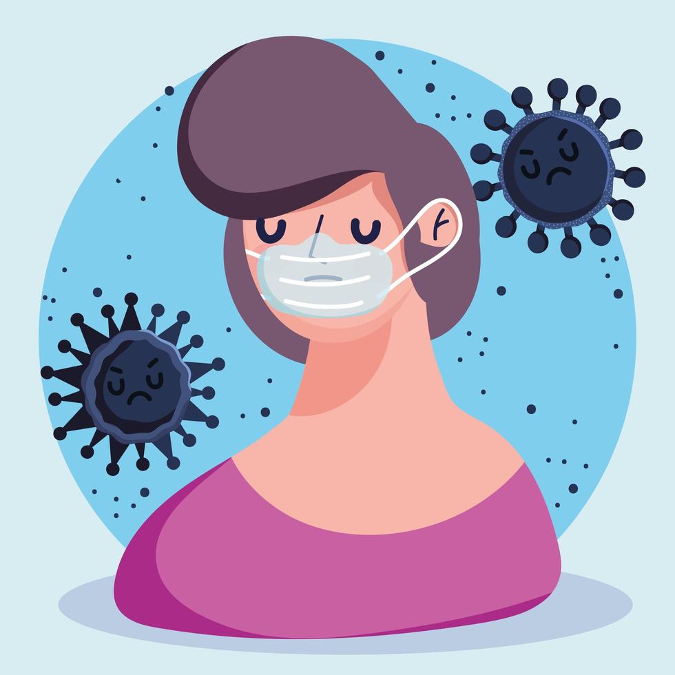 Covid 19 pandemic cartoon person with protective mask vector