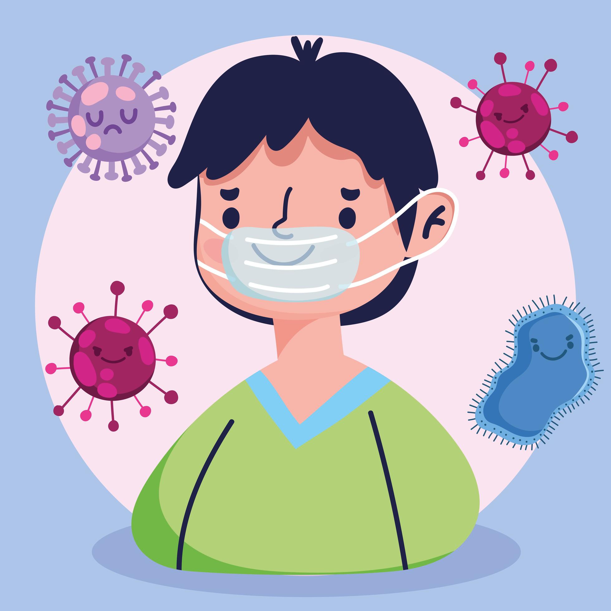 Covid 19 pandemia con niño con máscara protectora vector