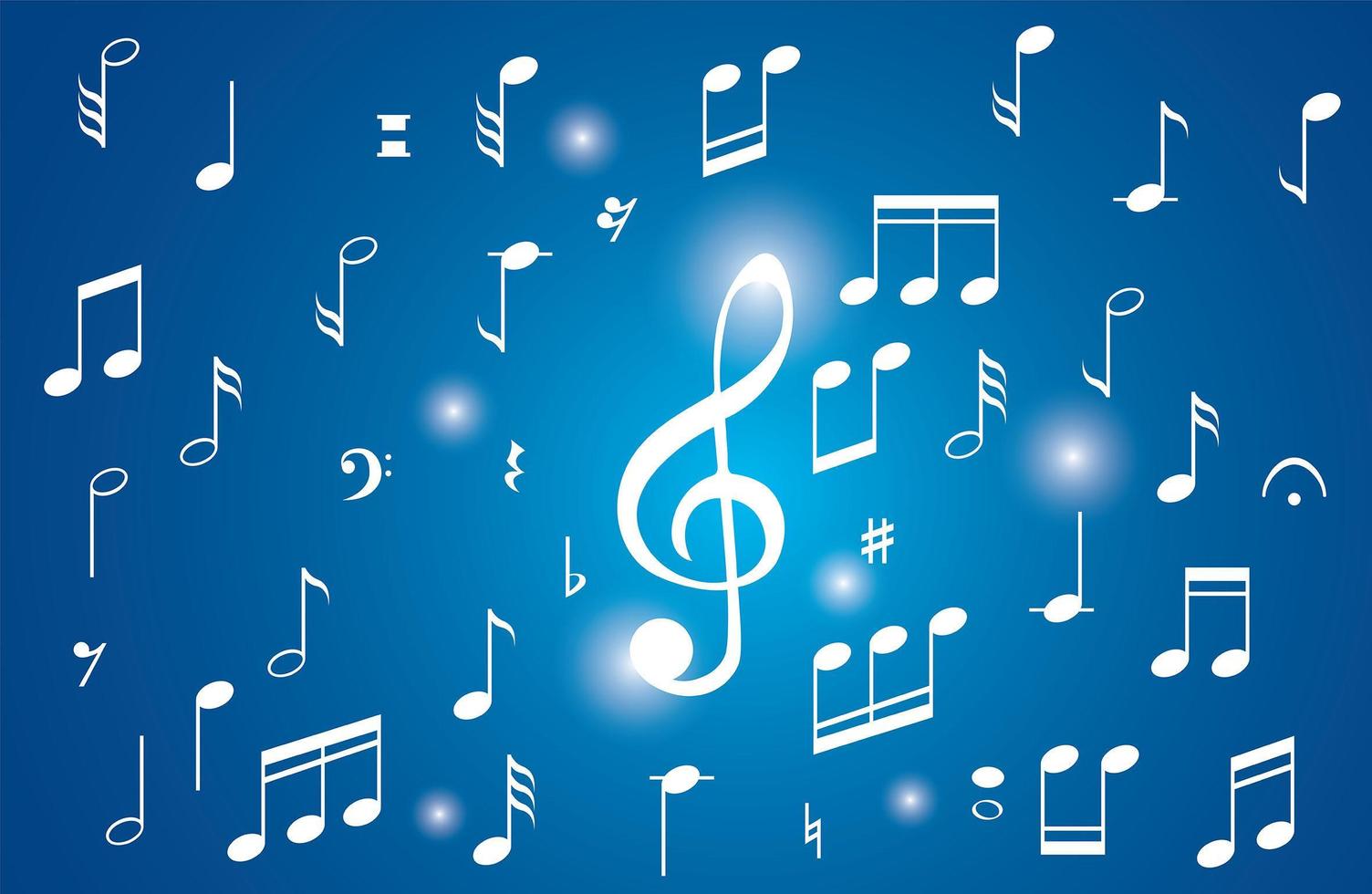 Collection of a musical notes on blue vector