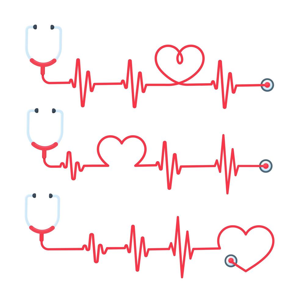 Stethoscope set with red heart lines vector