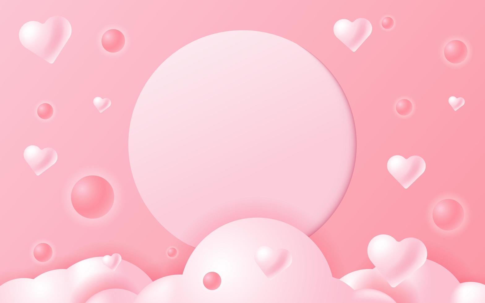 Pink floating hearts above clouds vector