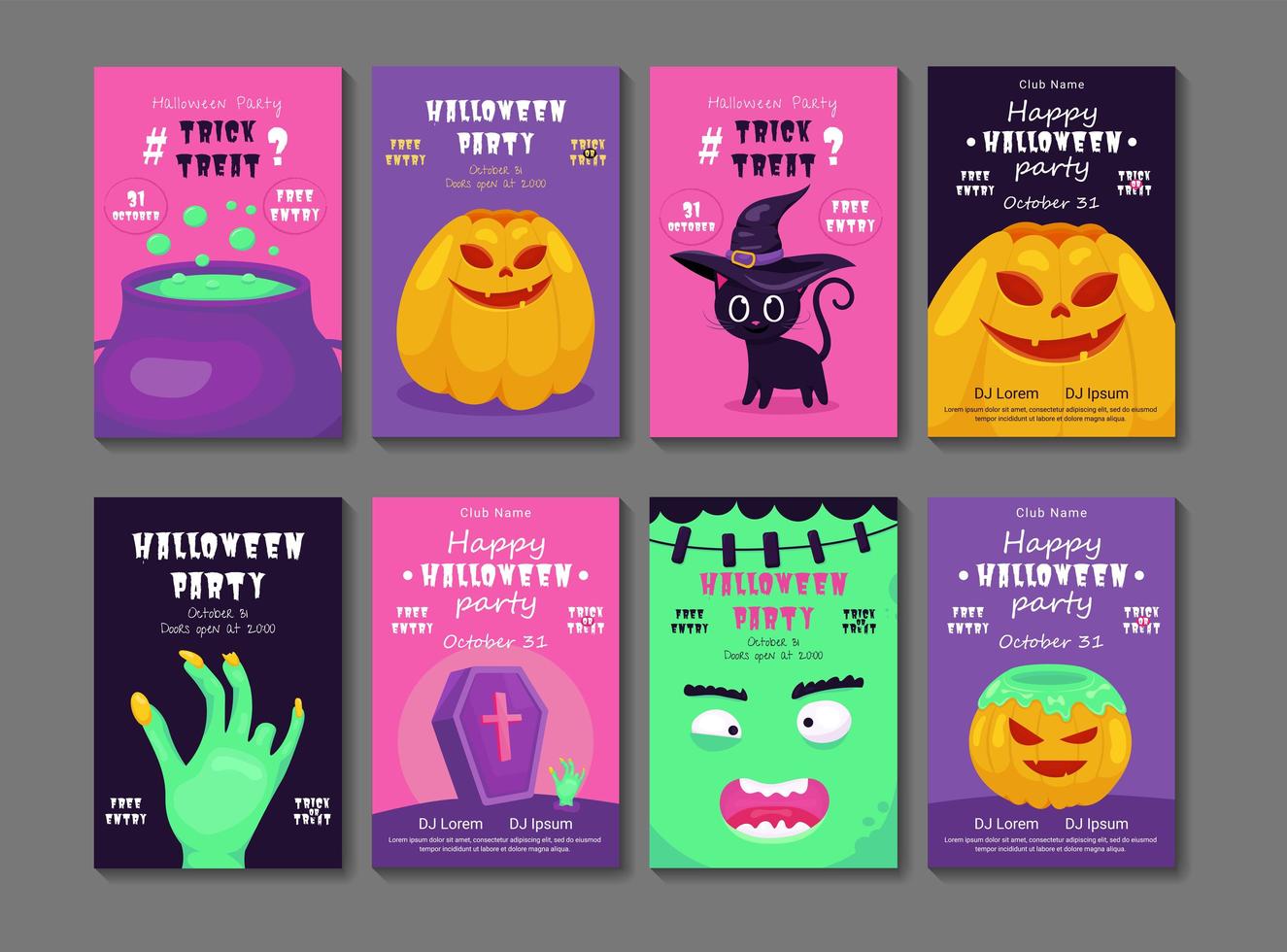 Halloween party flyer set vector