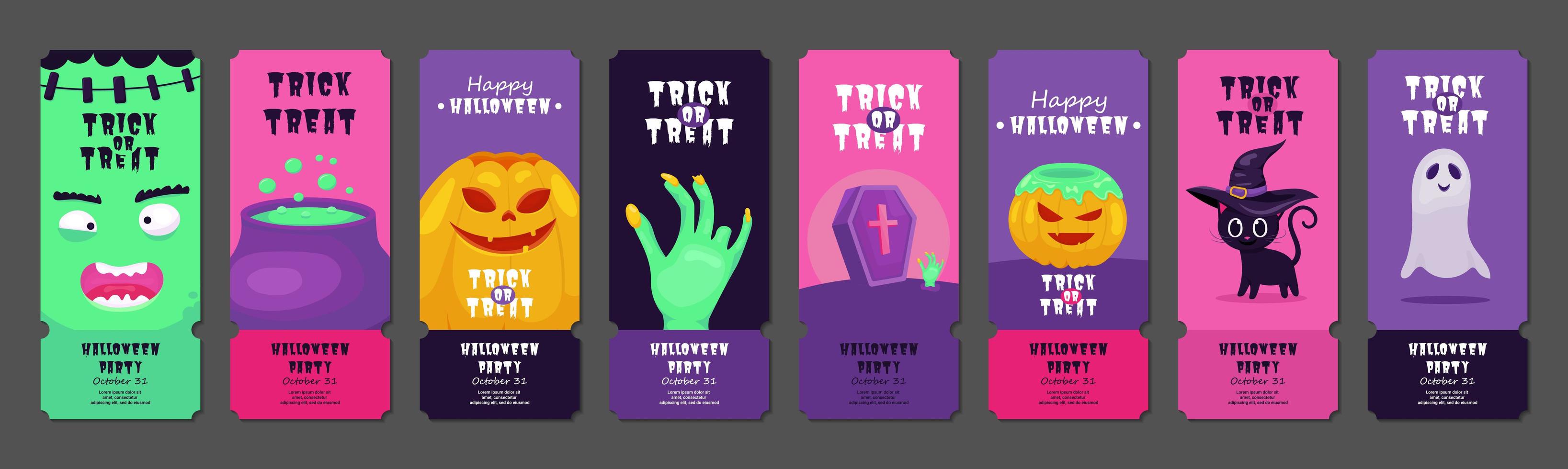 Happy Halloween party ticket set vector