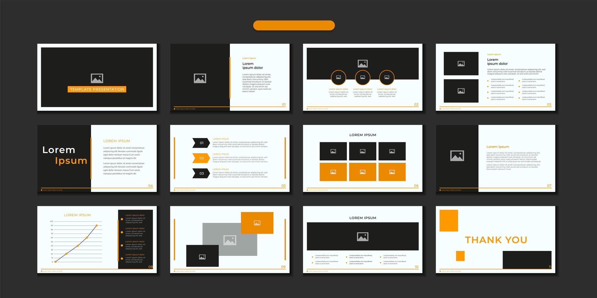 Slide template set in orange, black and white vector