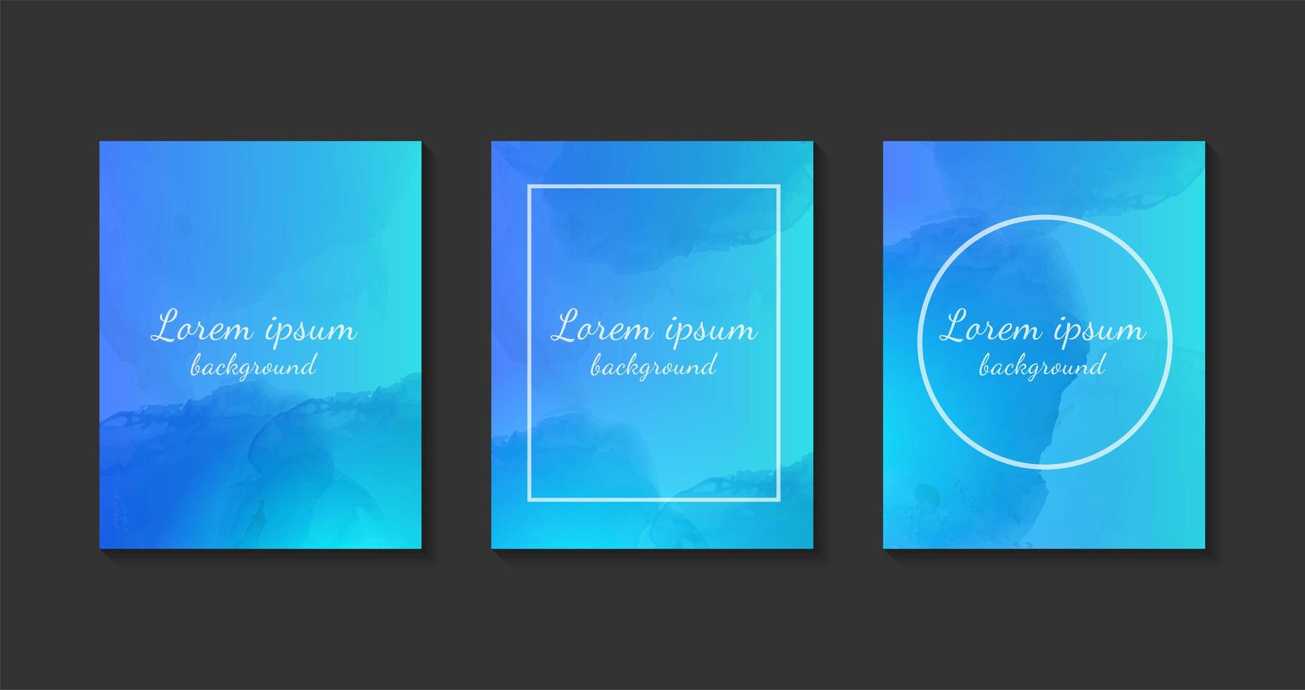 Set of blue watercolor cards vector