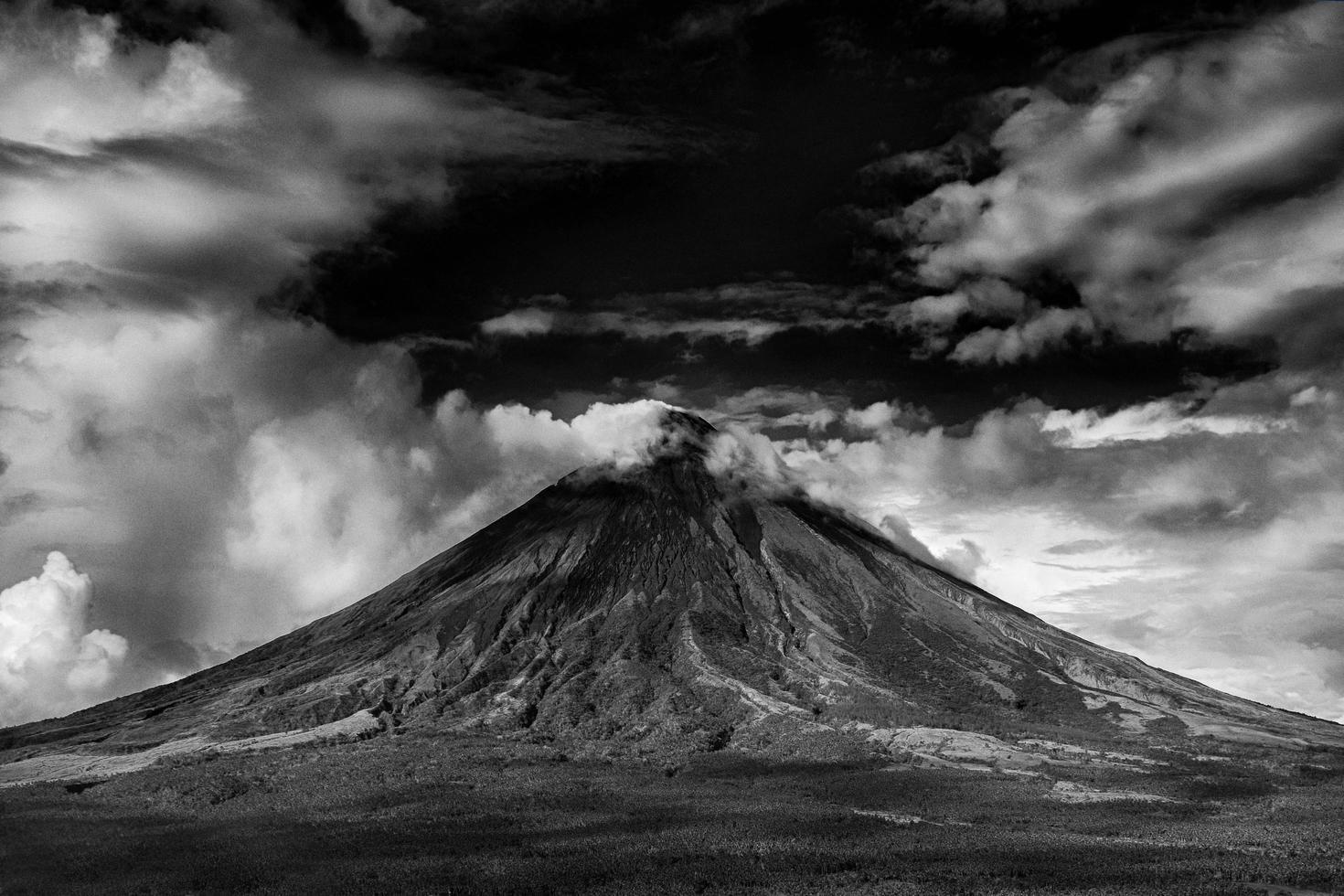 Grayscale of volcano photo