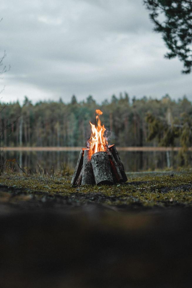 Small bonfire at a lake photo