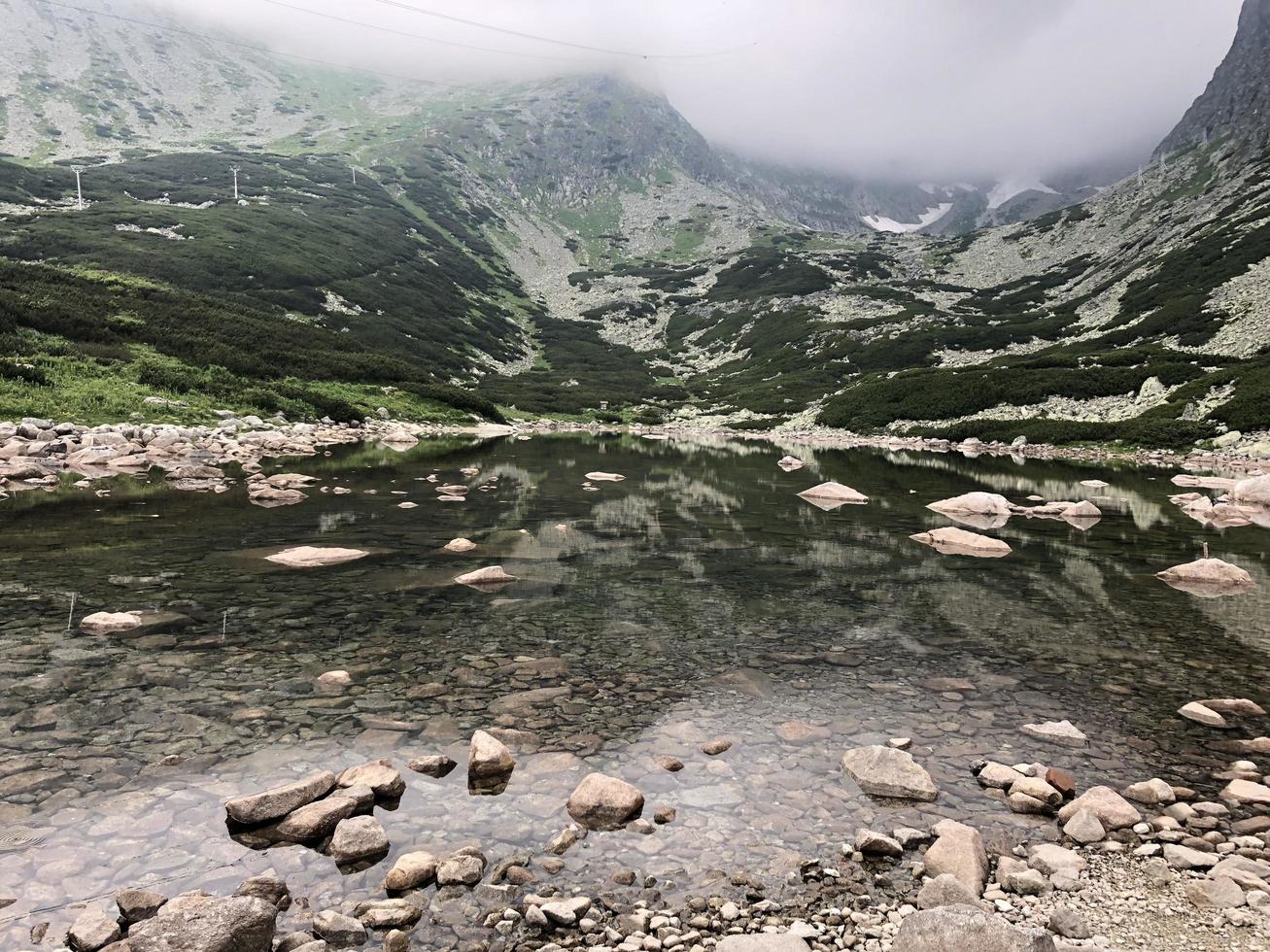 cuerpos de agua rodeados de montañas foto