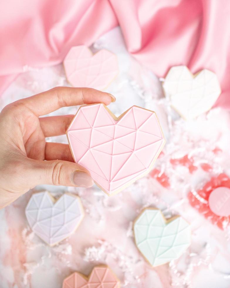 White and pink heart cookie photo