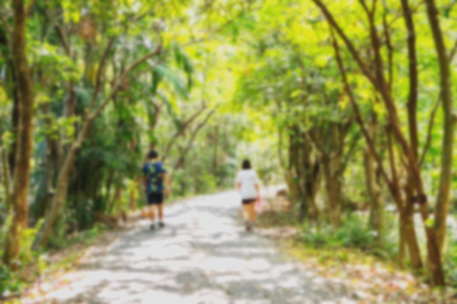 Fondo de naturaleza borrosa de dos personas caminando foto