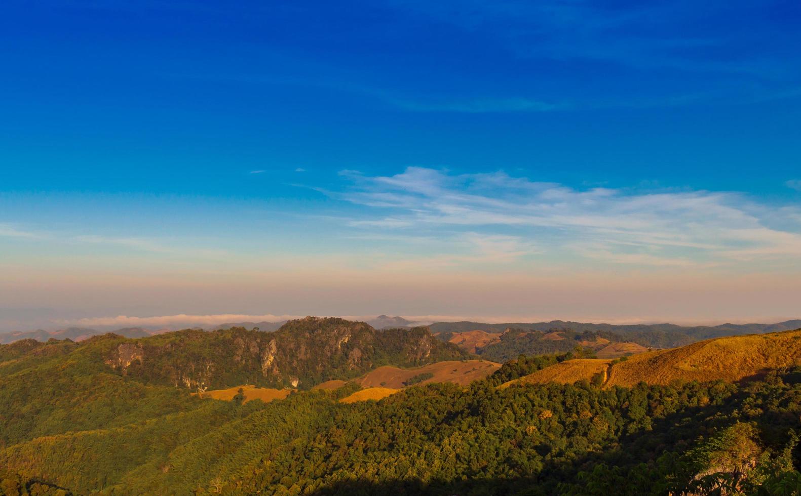 Landscape mountains and bright blue sky photo