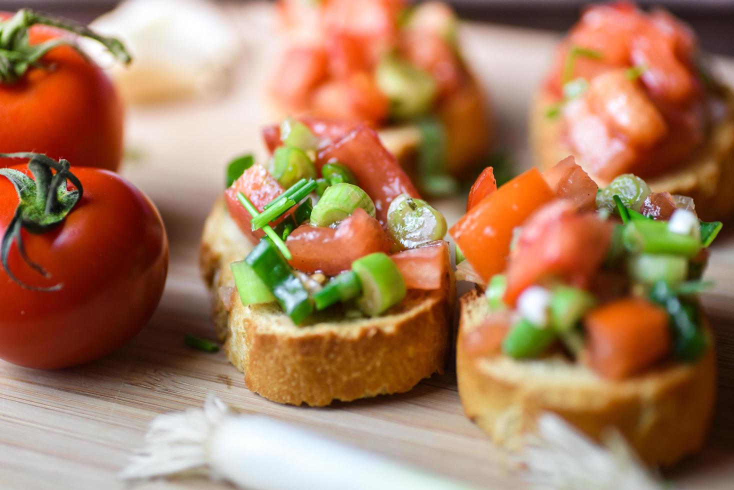 Fresh traditional vegetarian bruschetta photo