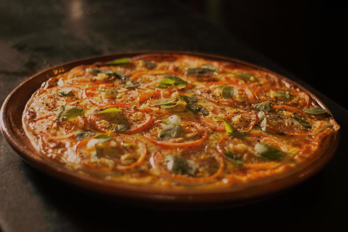 Close-up of pizza with bell pepper topping photo