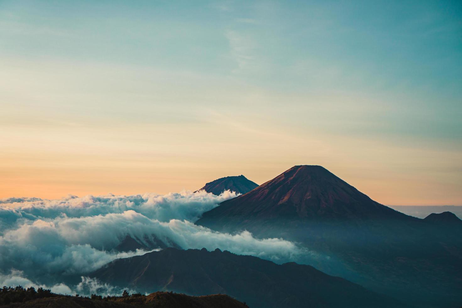 Scenic view of mountain at dawn photo