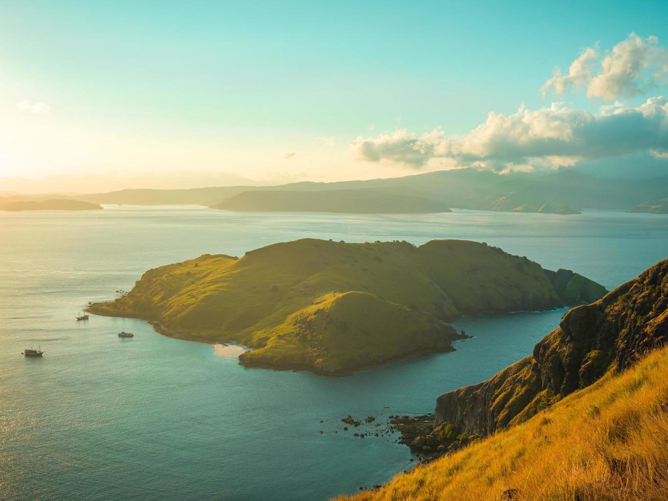 View of an island at sunset photo